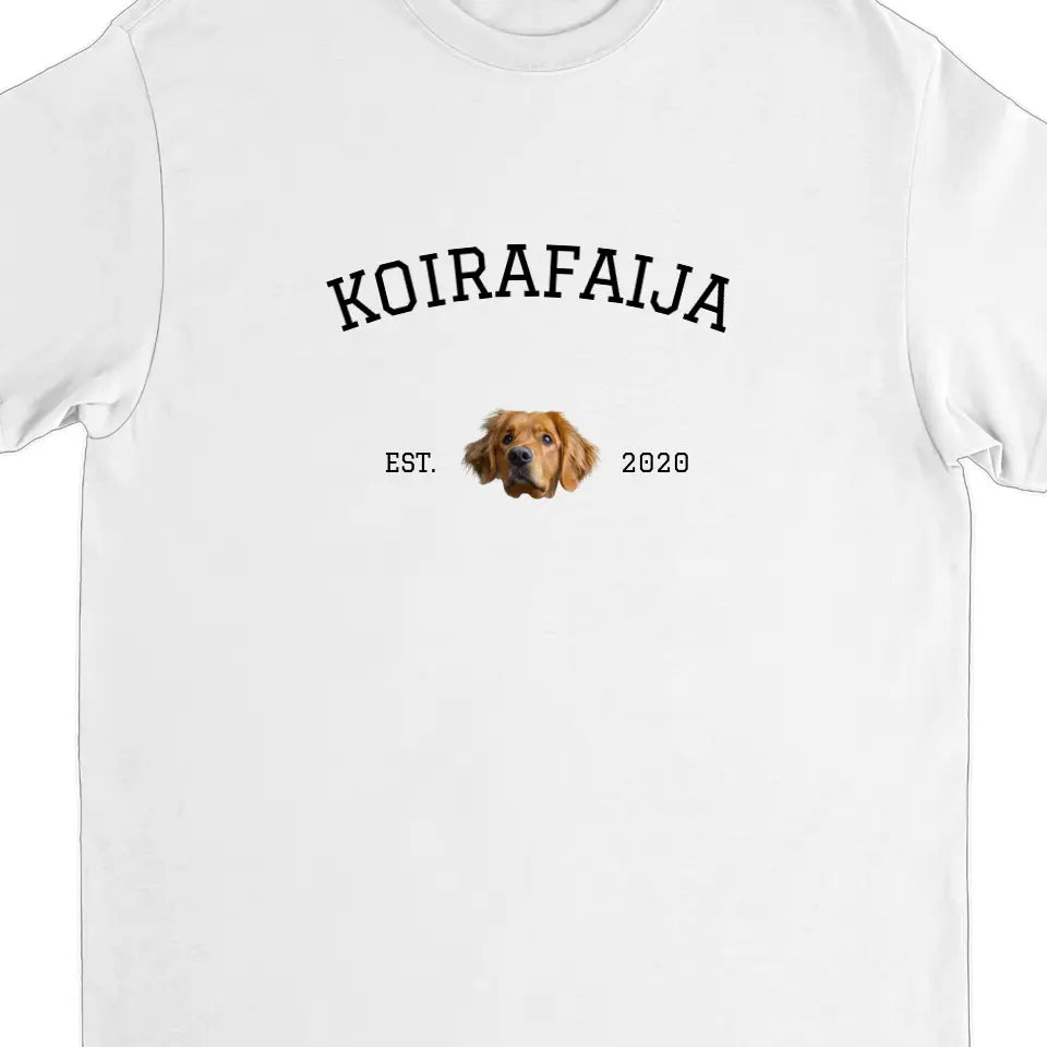 Personoitu T-paita omalla lemmikin kuvalla â koirafaijalle ja kissamutsille