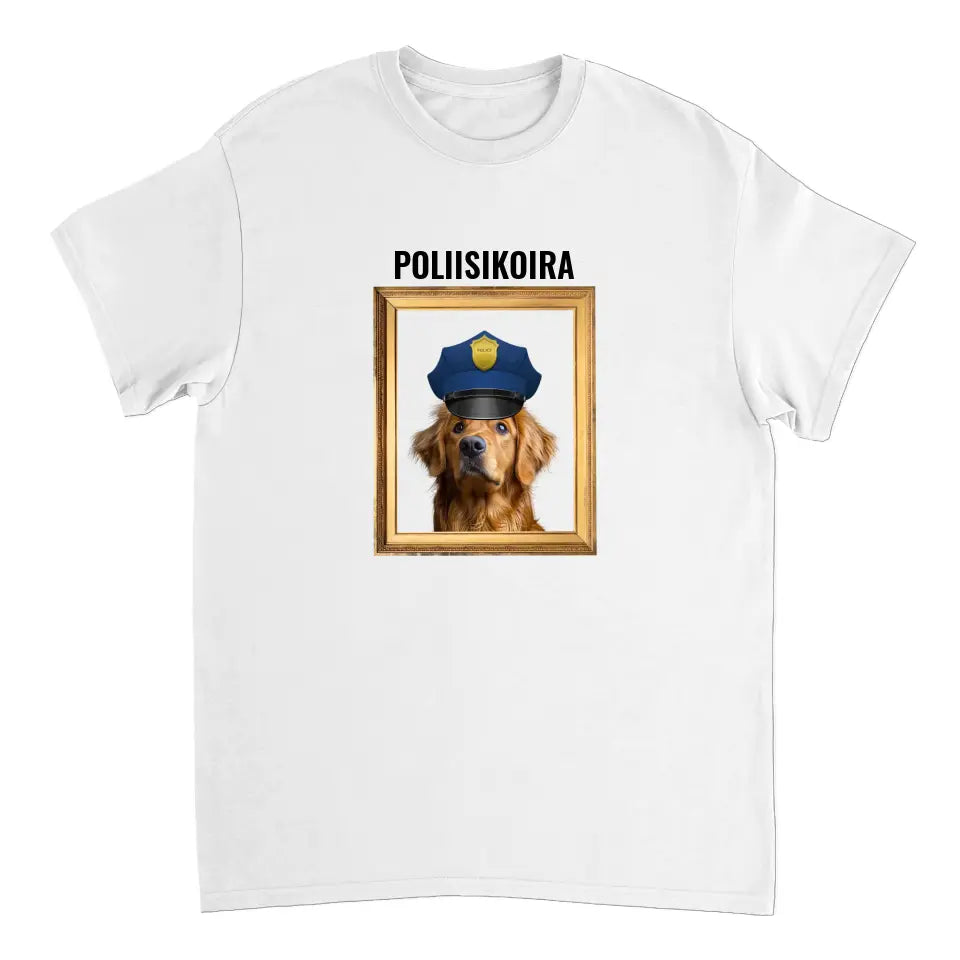 Hauska personoitu t-paita lemmikkisi kuvalla ja veikeällä hatulla