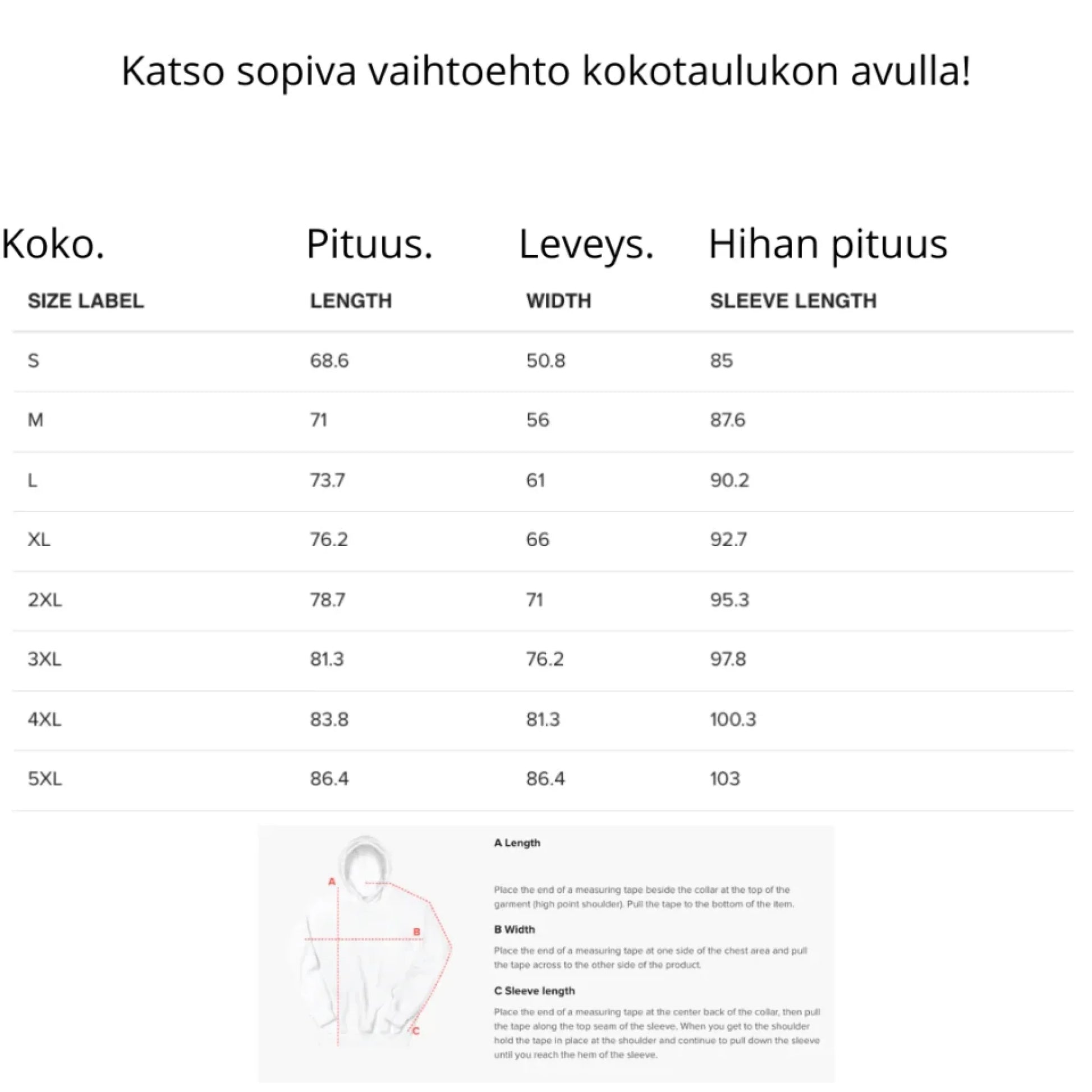 Katso sopiva vaihtoehto kokotaulukon avulla!