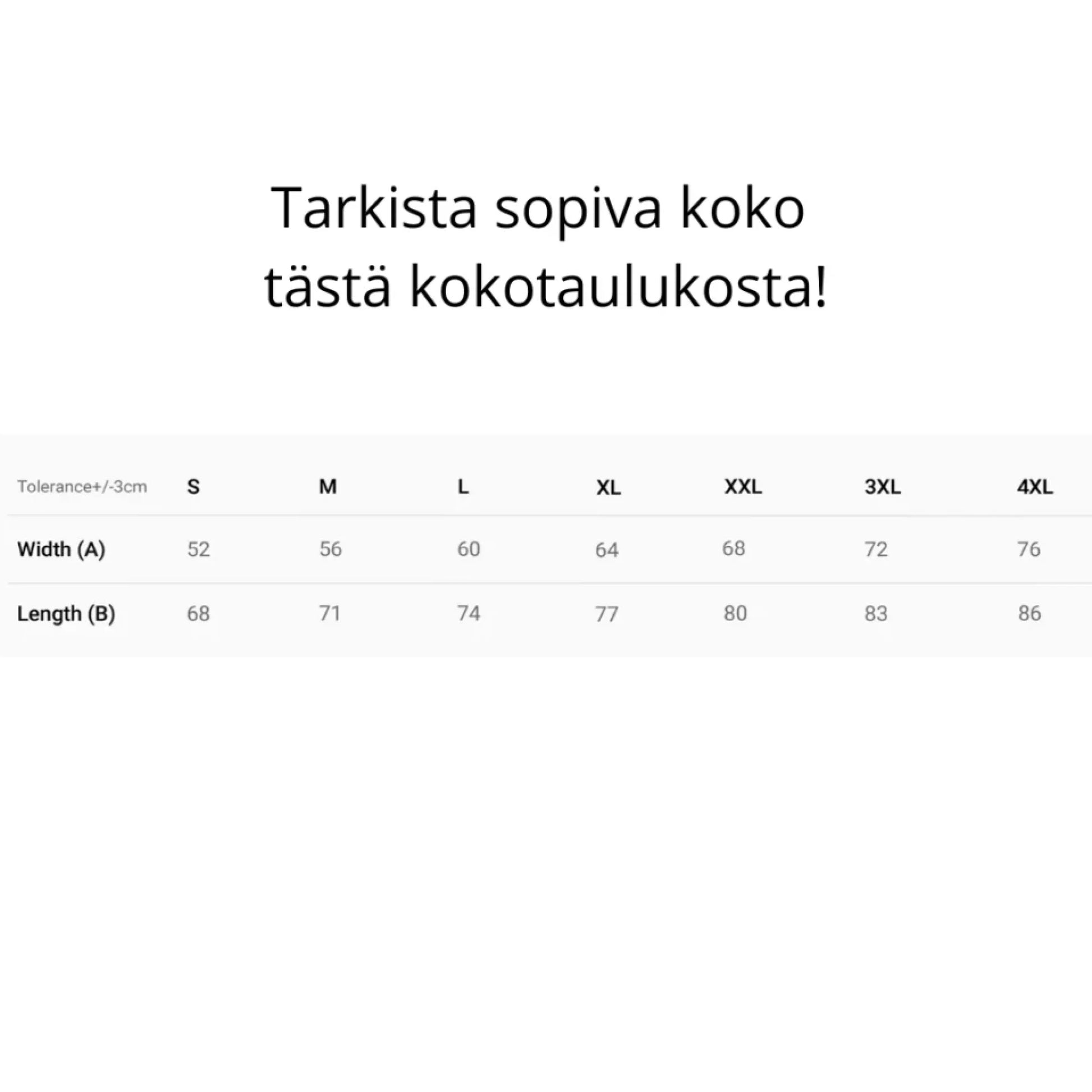 Tarkista sopiva koko tästä kokotaulukosta!