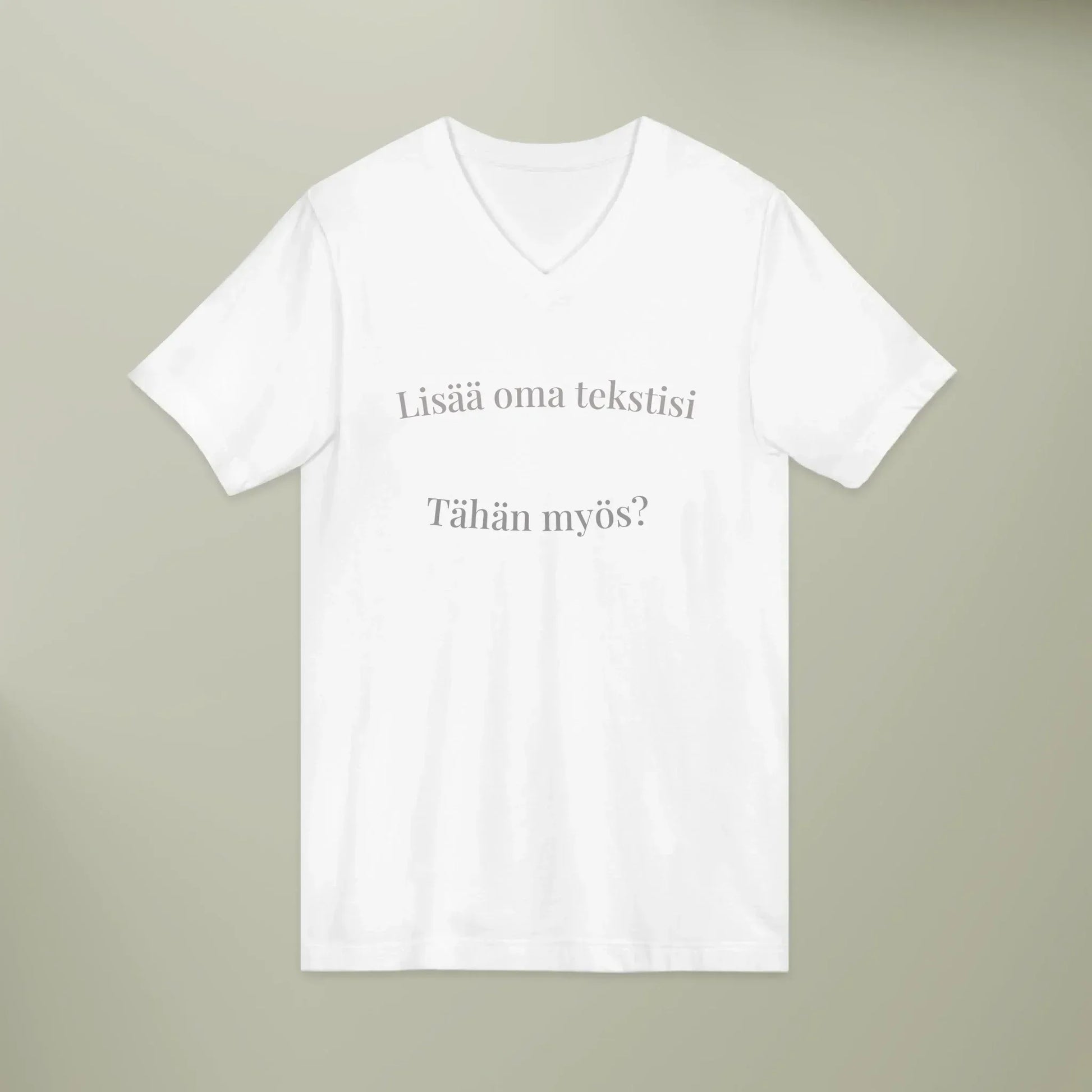 Miesten V-aukkoinen T-paita omalla tekstillä ja kuvalla – Luo oma tyylisi! - Muokkis