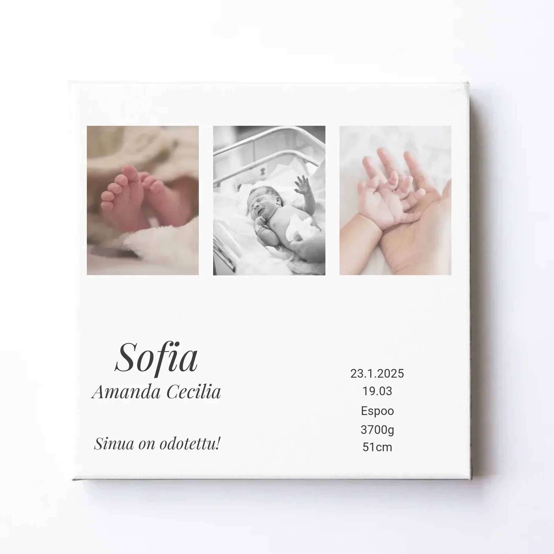 Persoonallinen syntymätaulu kolmella kuvalla – ihana muisto vauvan ensipäivistä - Muokkis